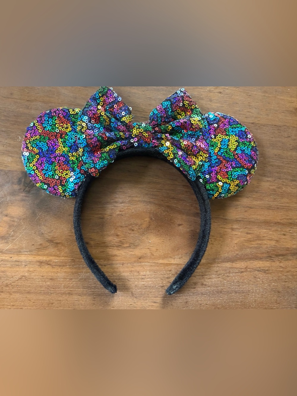 Rainbow Sequin Minnie Ear Headband with Bow - Kids Accessories